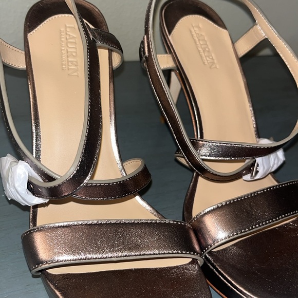 LAUREN RALPH LAUREN Kerri Metallic Twilight Nappa Leather Platform Heel NWOB 8.5 - Picture 7 of 13